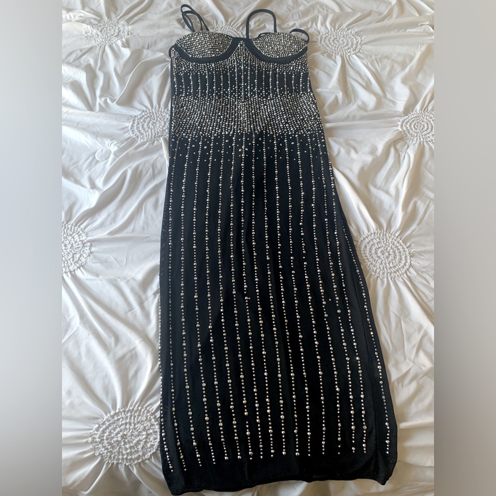 Long sheer studded maxi dress